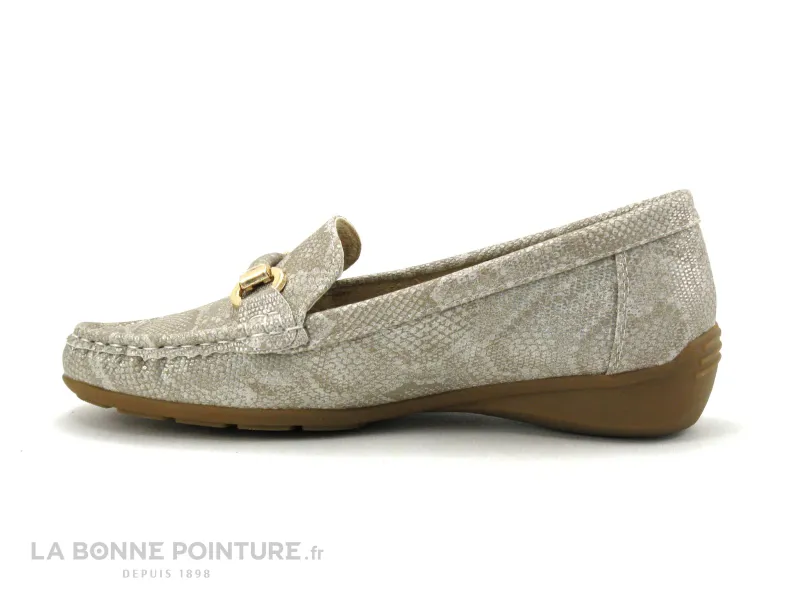 Achat chaussures Les Arlesiennes Femme Mocassin, vente Les Arlesiennes B94420 - Beige et Argent python - Mocassin Femme