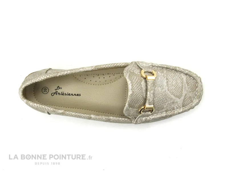 Achat chaussures Les Arlesiennes Femme Mocassin, vente Les Arlesiennes B94420 - Beige et Argent python - Mocassin Femme