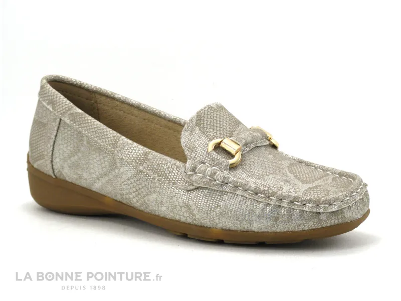 Achat chaussures Les Arlesiennes Femme Mocassin, vente Les Arlesiennes B94420 - Beige et Argent python - Mocassin Femme