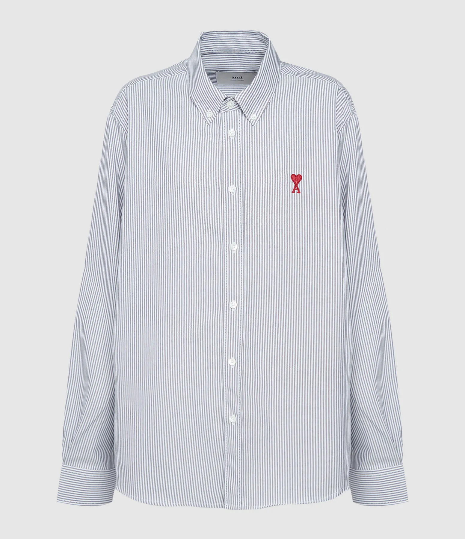 AMI PARIS Partager  Chemise Col Boutonné Ami de Cœur Rayures Bleu Rouge  