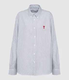 AMI PARIS Partager  Chemise Col Boutonné Ami de Cœur Rayures Bleu Rouge  