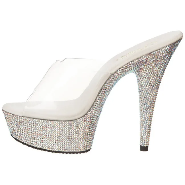 Argent Pierres Strass 15,5 cm BEJEWELED-601DM Mules Talons Hauts