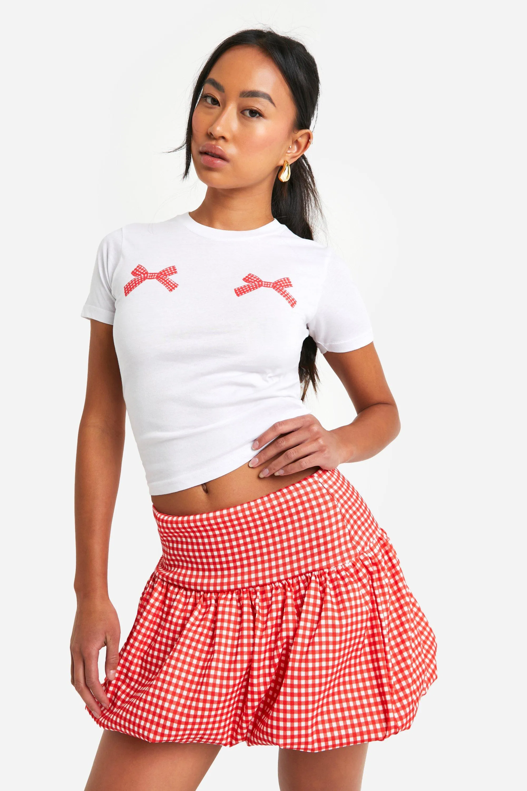 Bengaline Gingham Puffball Bubble Skirt