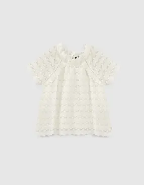 Blouse blanc cassé en dentelle fille