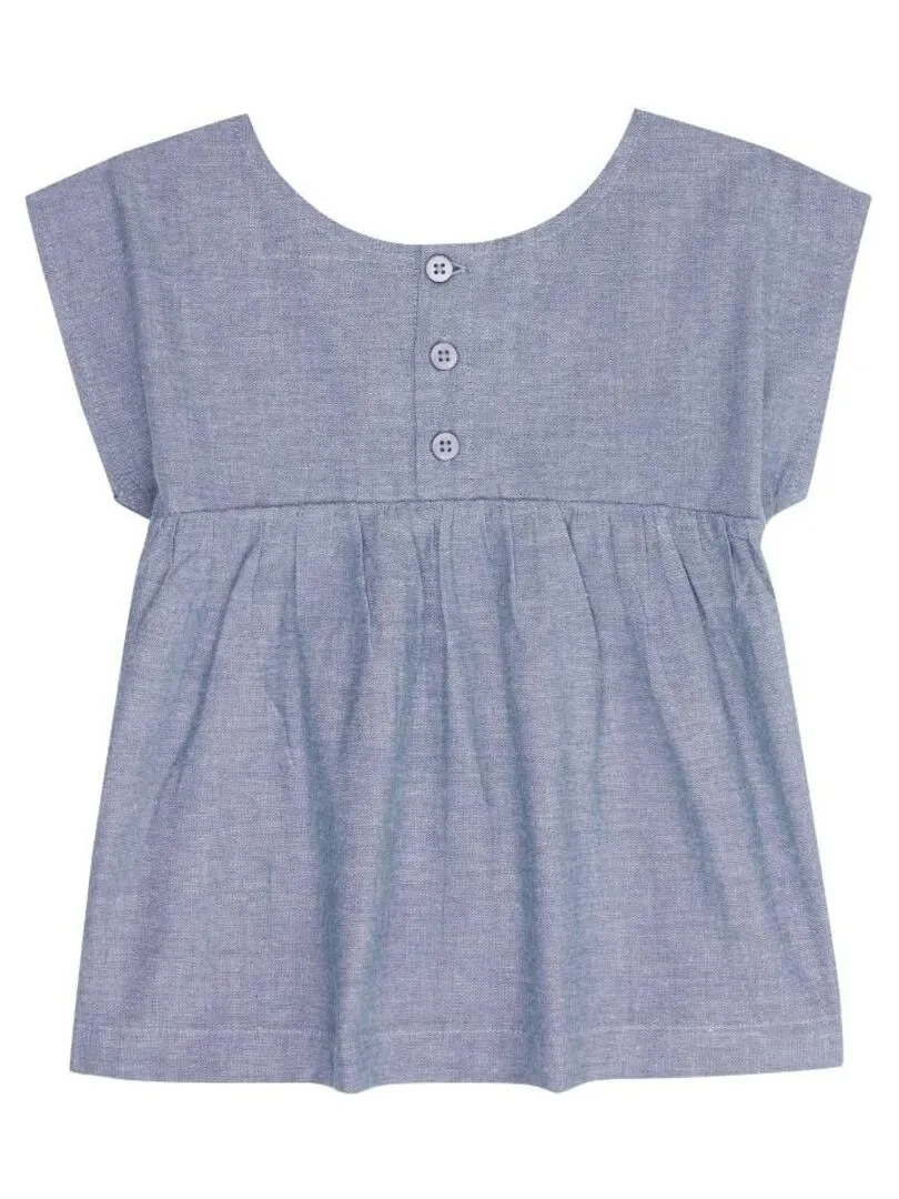 Blouse Bébé Brodée en Coton Bio Bleu - Bleu