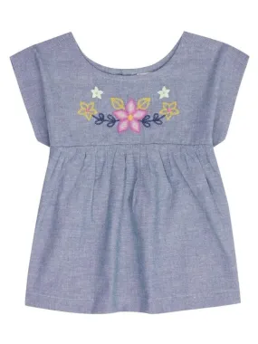 Blouse Bébé Brodée en Coton Bio Bleu - Bleu