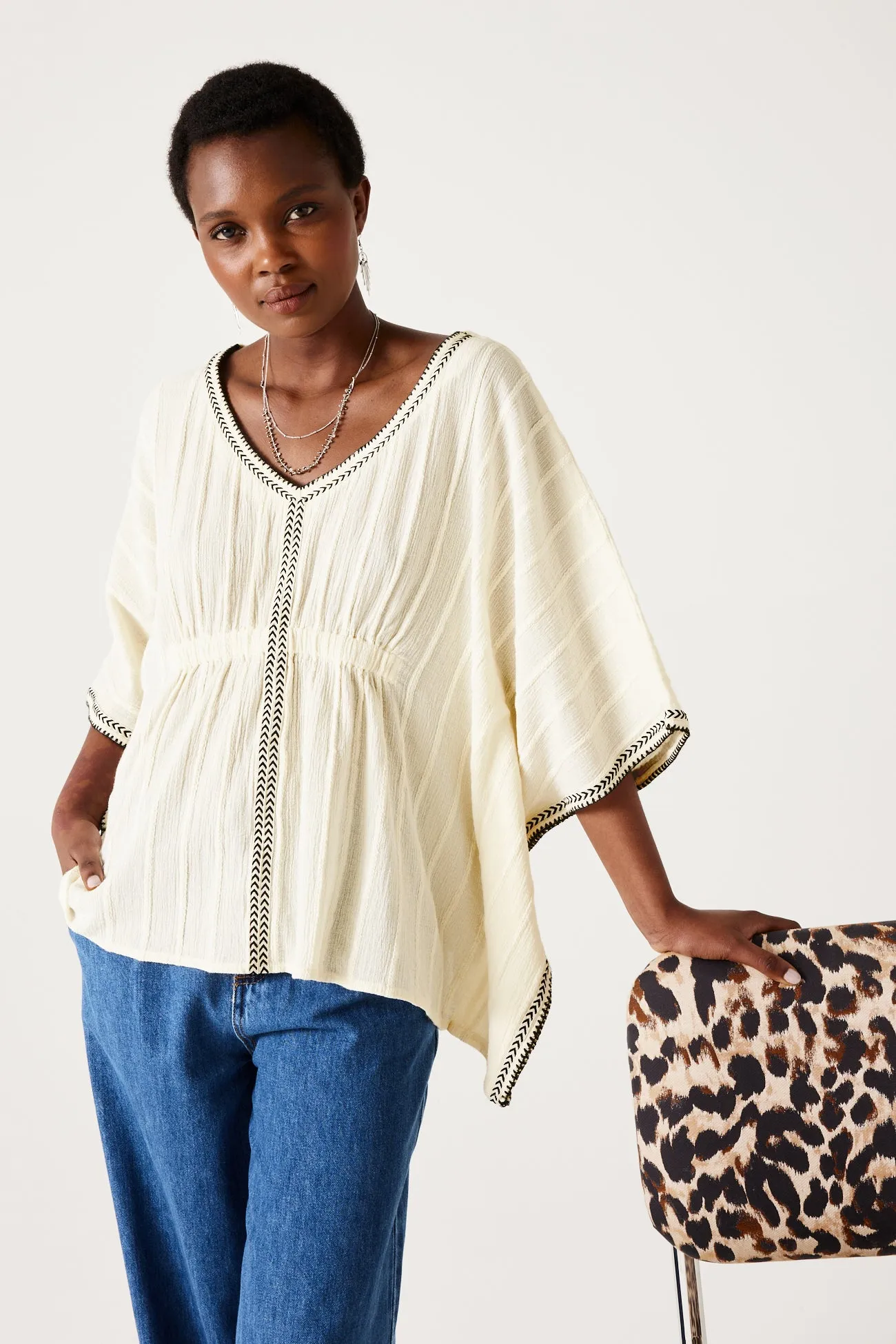 Blouse caftan en coton Femme - Ecru