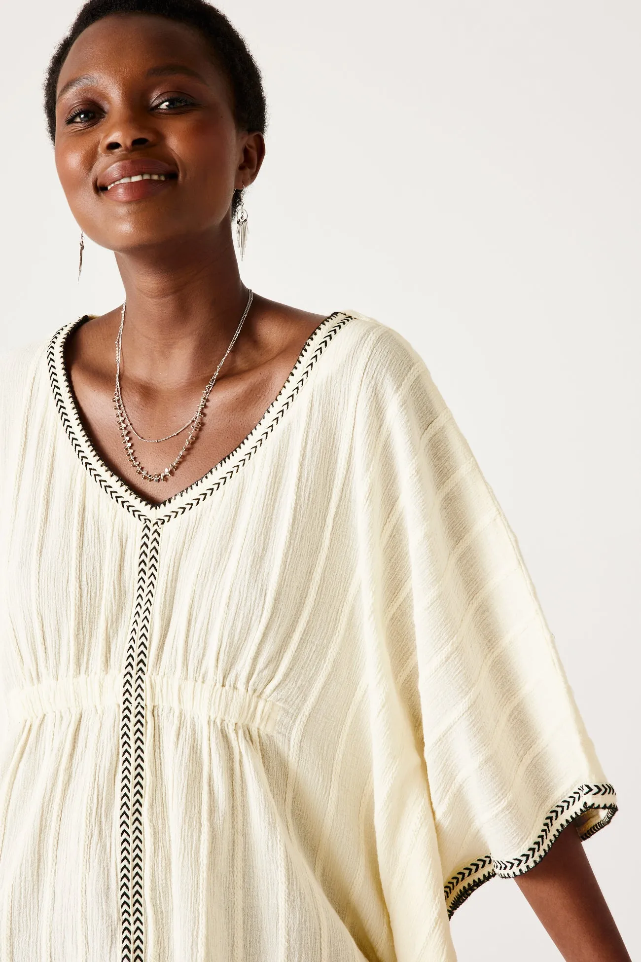 Blouse caftan en coton Femme - Ecru