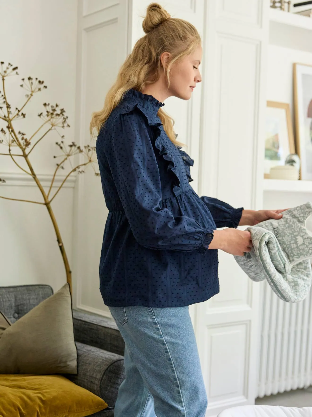 Blouse de grossesse volantée en plumetis marine - Vertbaudet