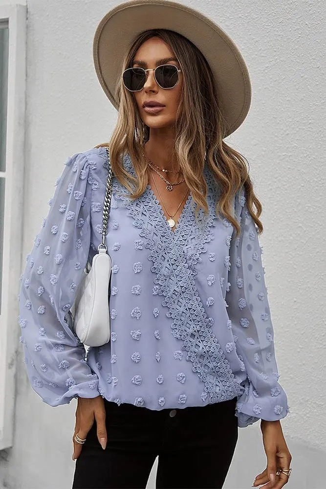 Blouse Dentelle Bleu Ciel