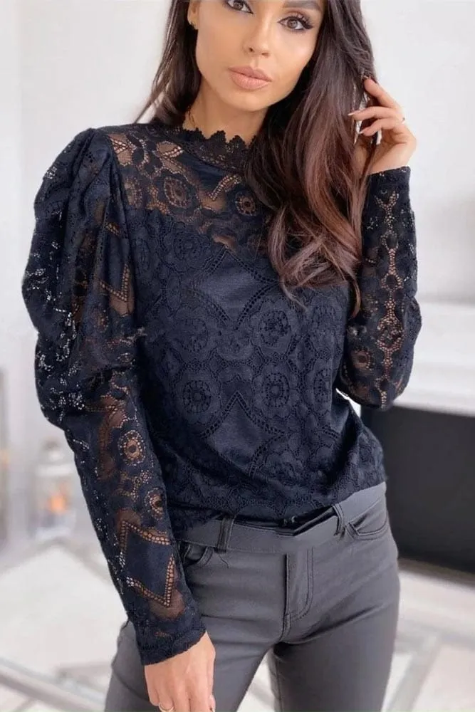 Blouse Dentelle Col Montant