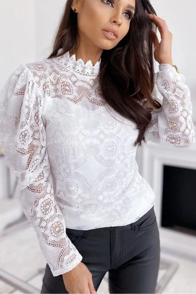 Blouse Dentelle Col Montant