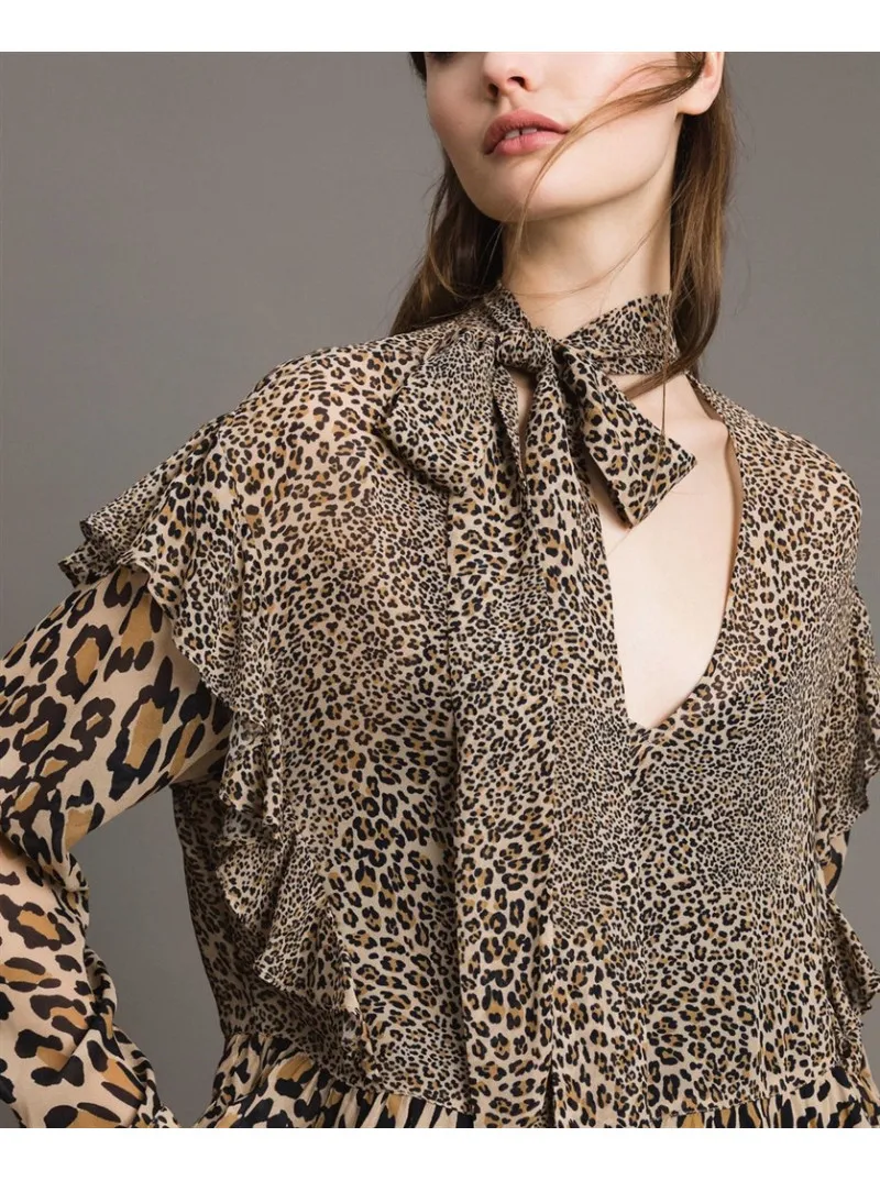 Blouse en georgette à imprimé animalier