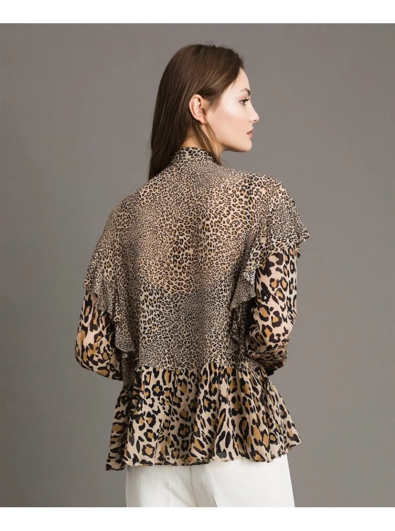 Blouse en georgette à imprimé animalier