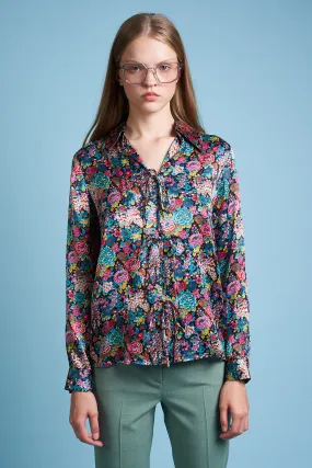 Blouse en satin de soie à l'imprimé floral all over