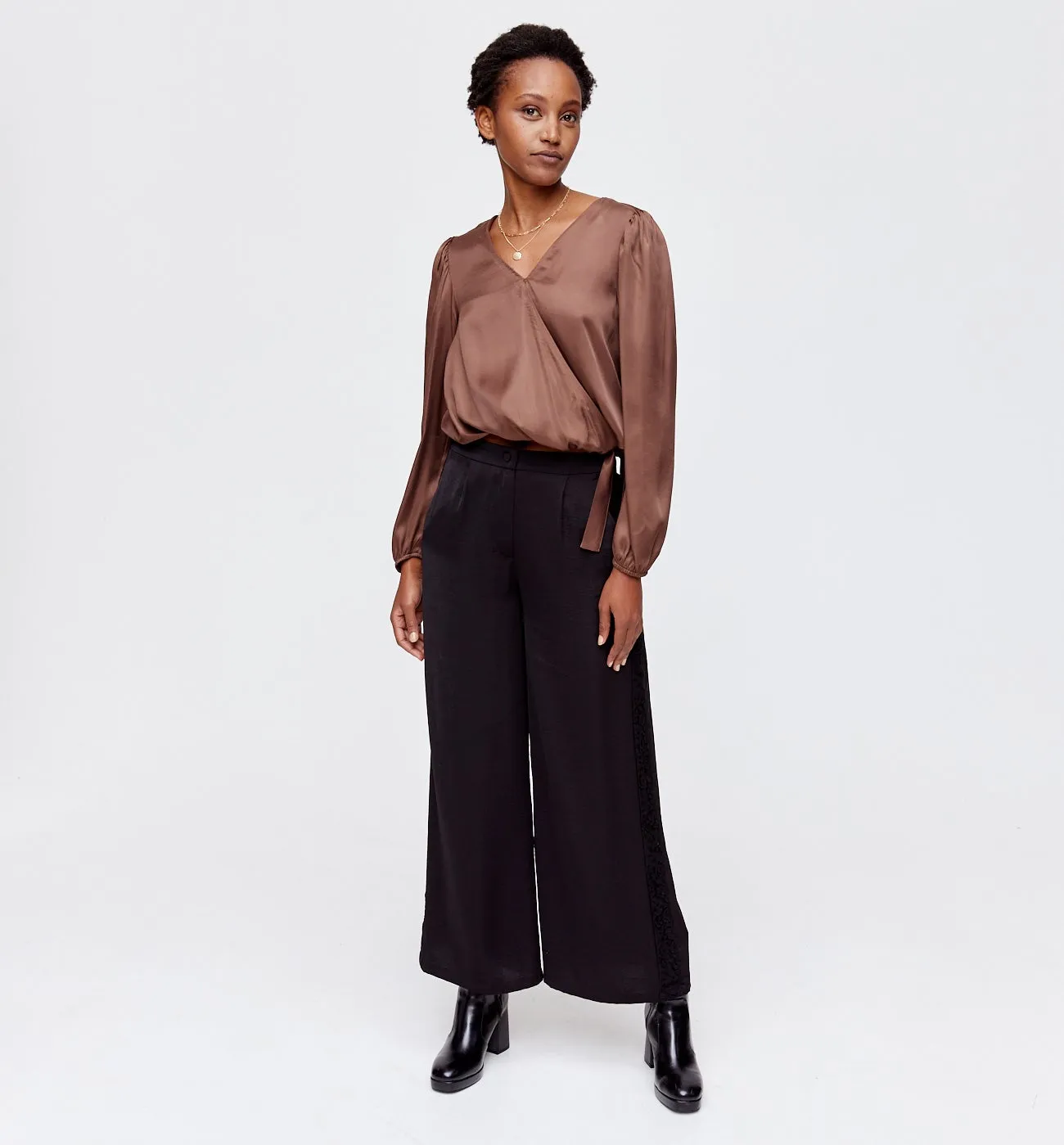 Blouse en satin Femme - BRUN FONCE