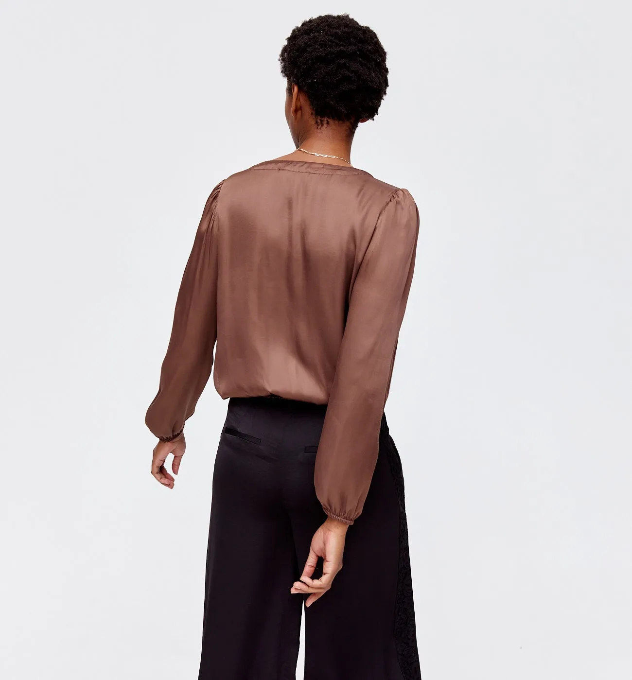 Blouse en satin Femme - BRUN FONCE