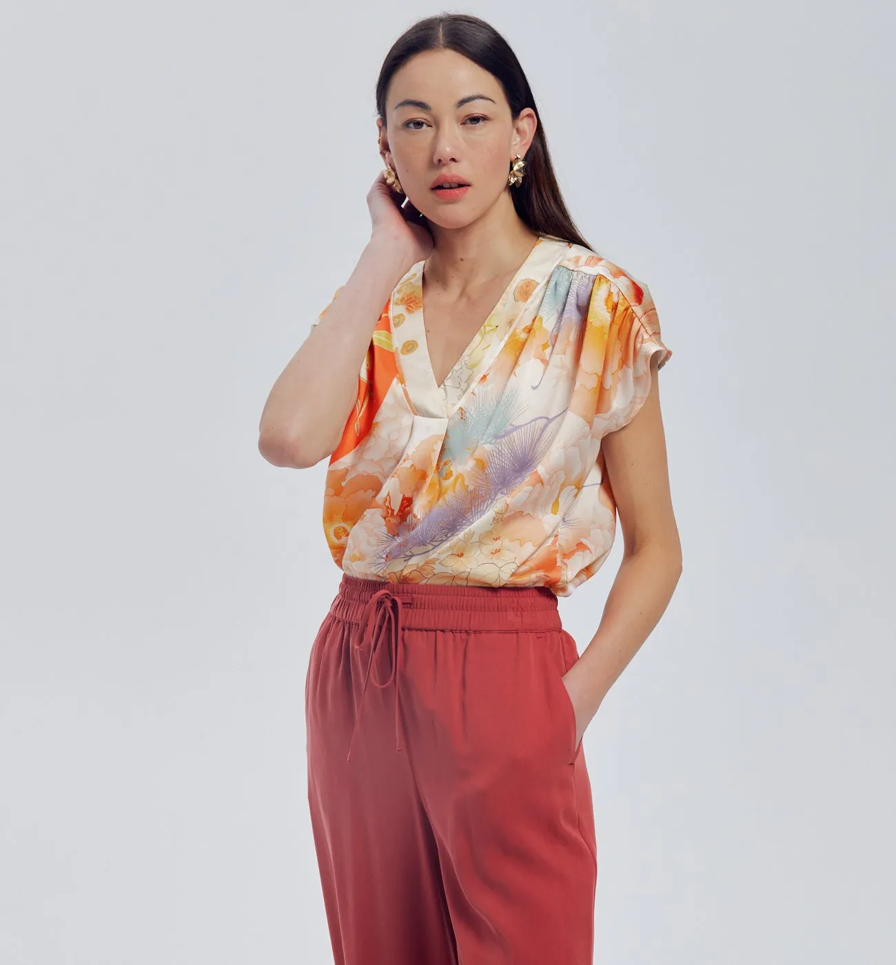 Blouse en satin imprimé - Imprimé écru