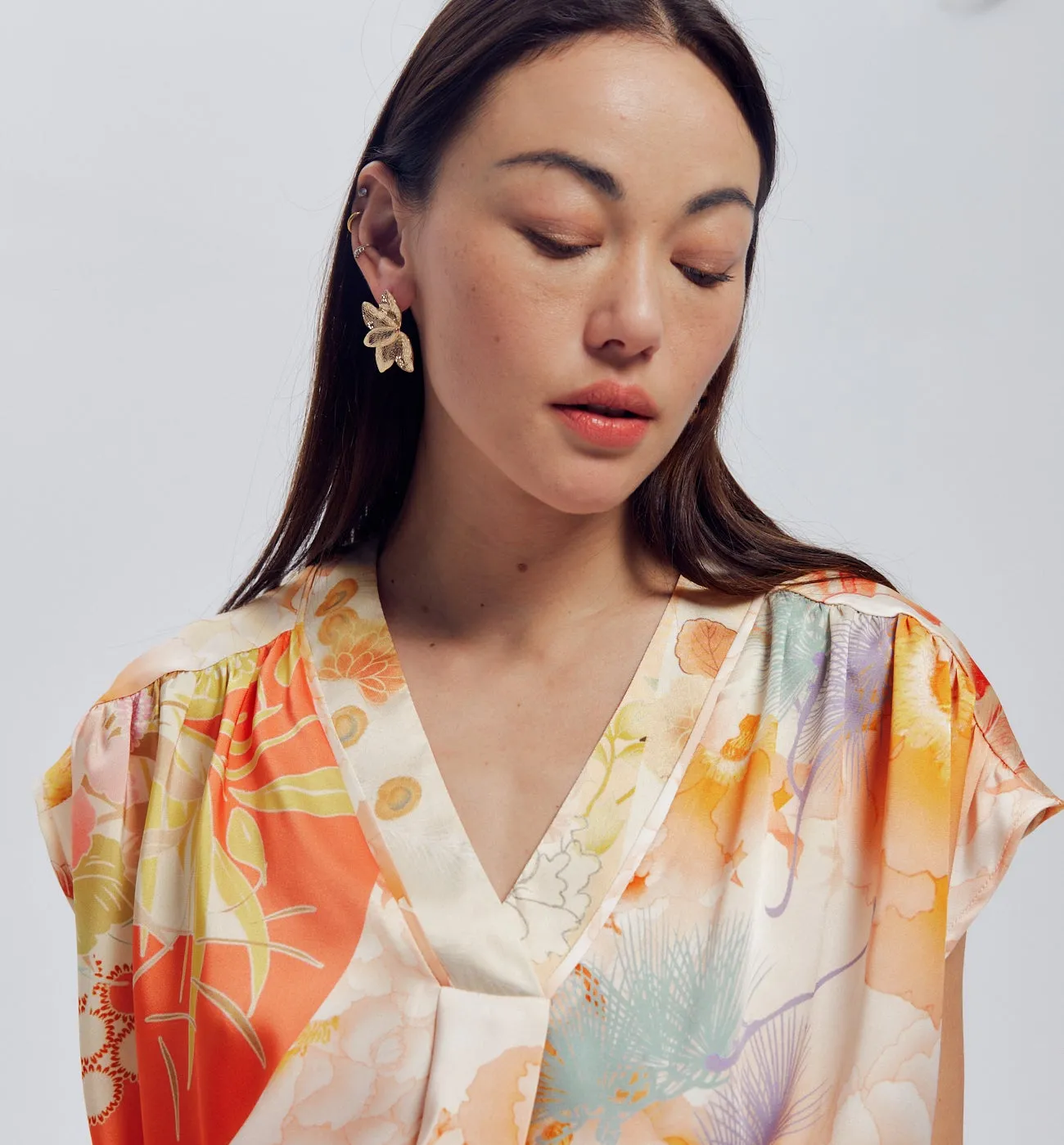 Blouse en satin imprimé - Imprimé écru