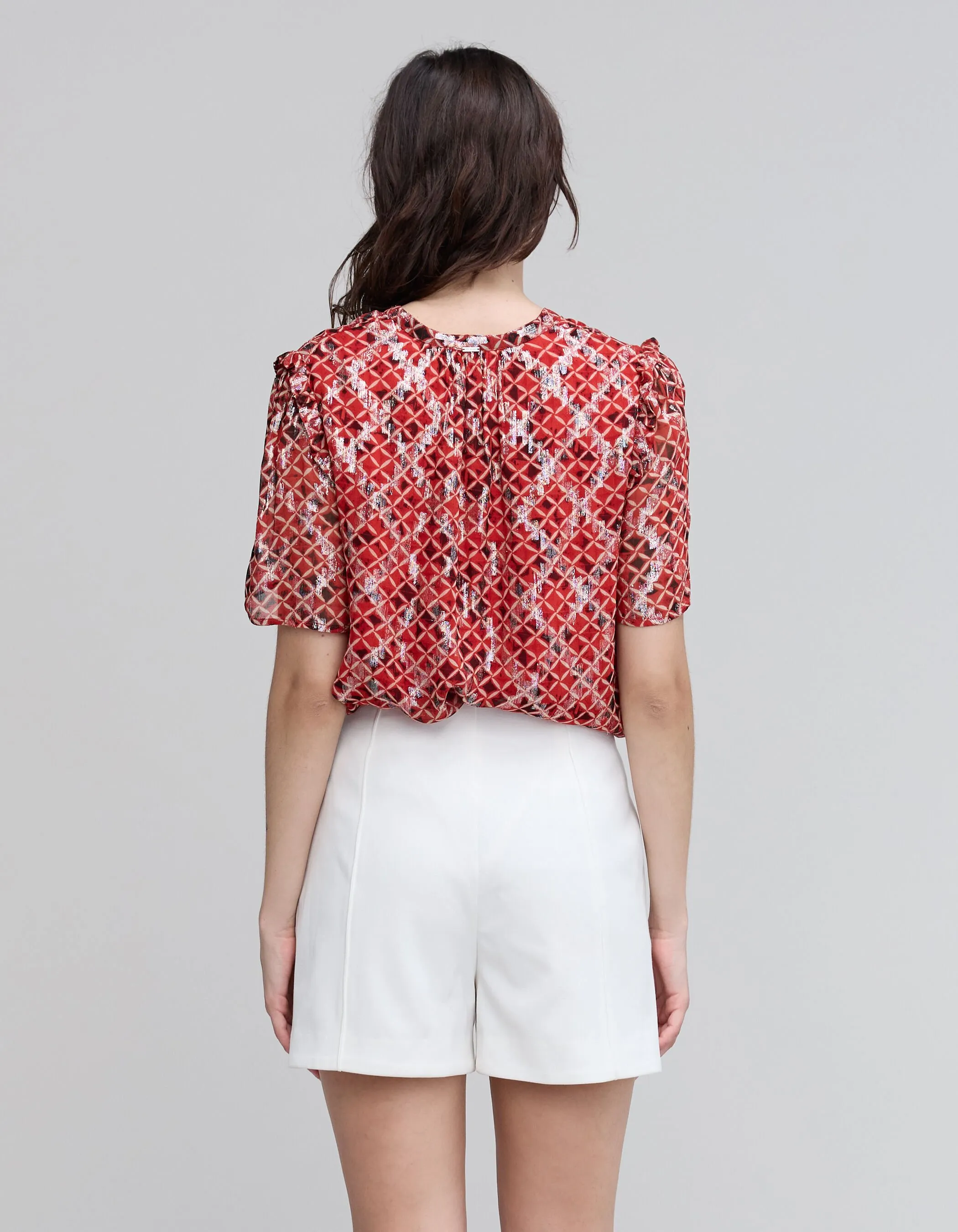 Blouse loose en voile rouge imprimé Trellis femme