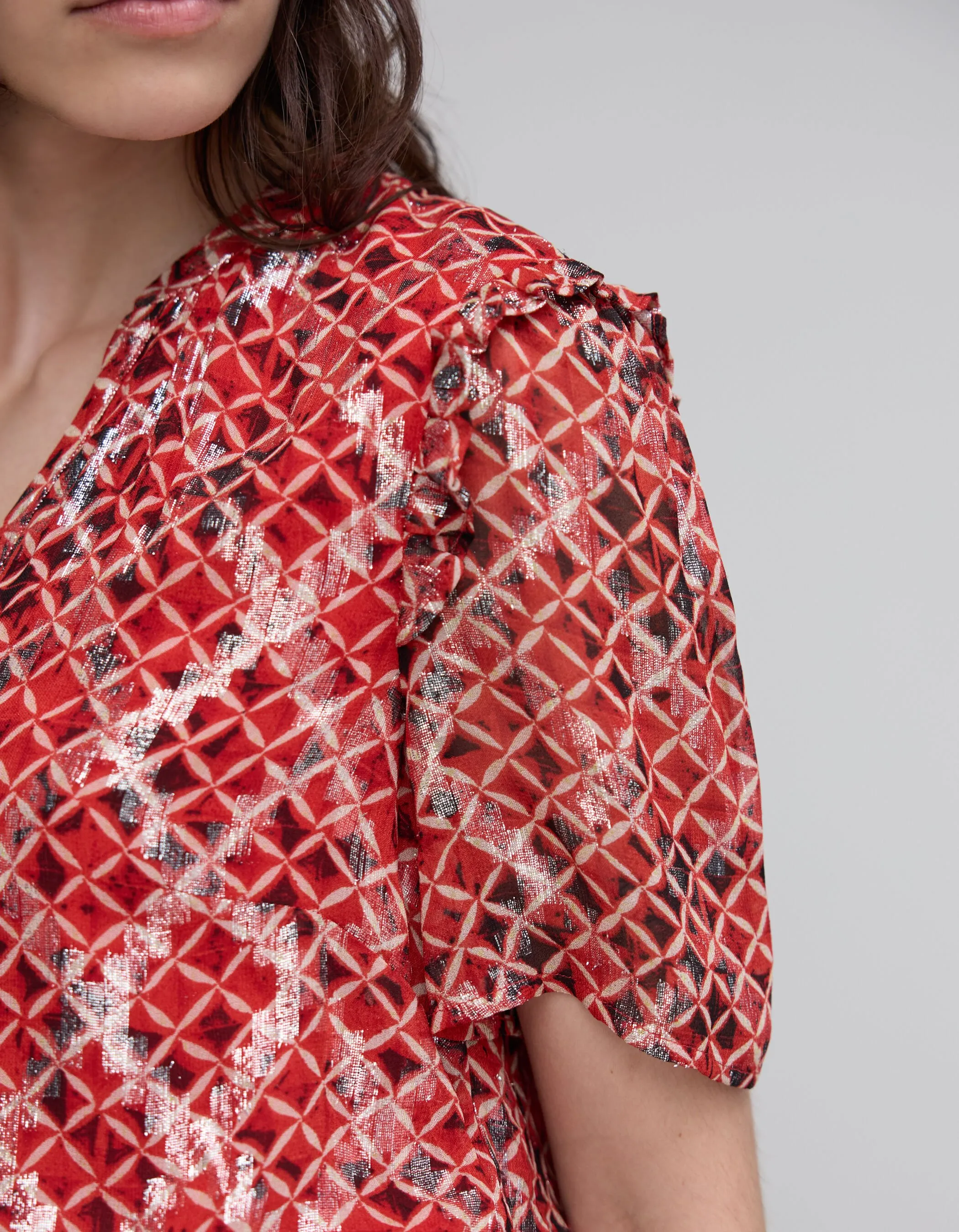 Blouse loose en voile rouge imprimé Trellis femme