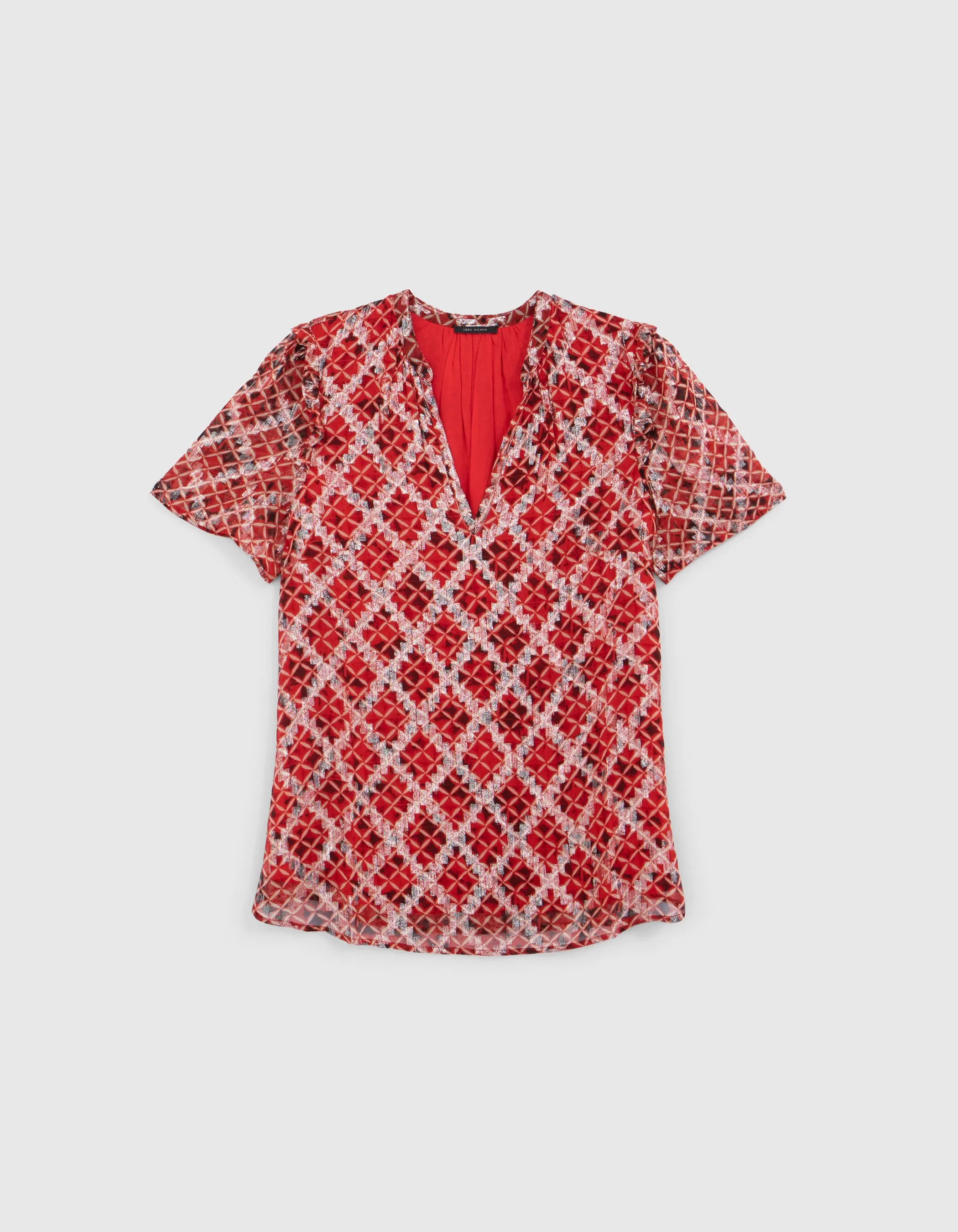 Blouse loose en voile rouge imprimé Trellis femme