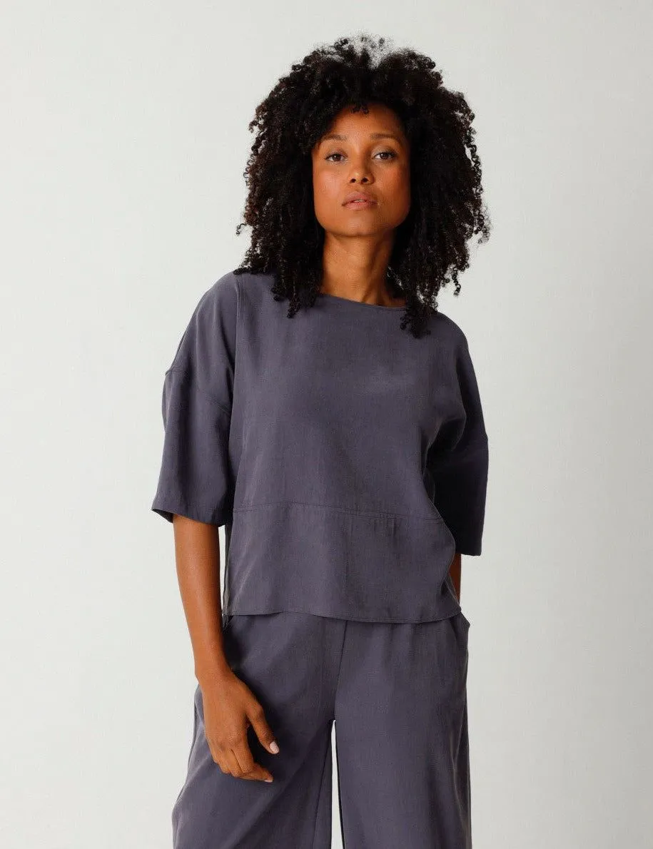 Blouse manches 3/4 en tencel | gris "basoa shirt dark grey" femme - SKFK