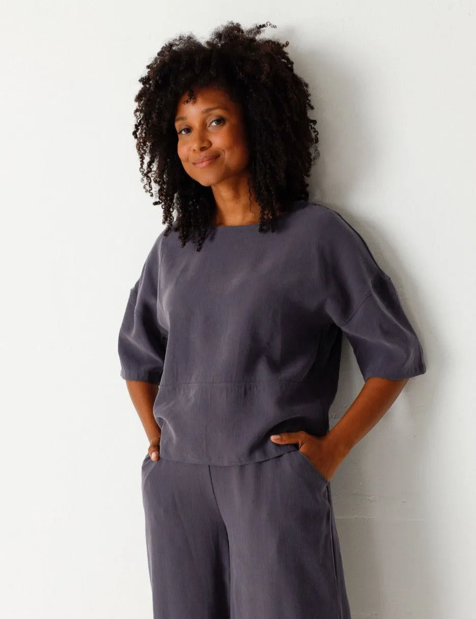 Blouse manches 3/4 en tencel | gris "basoa shirt dark grey" femme - SKFK