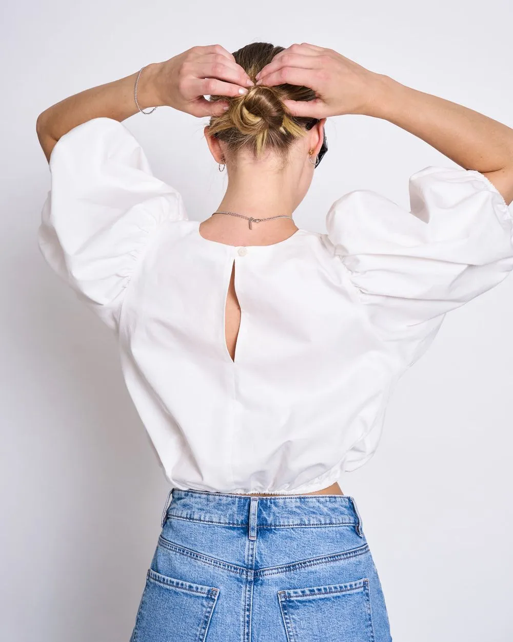 Blouse manches bouffantes en coton bio | blanc "laide white" femme