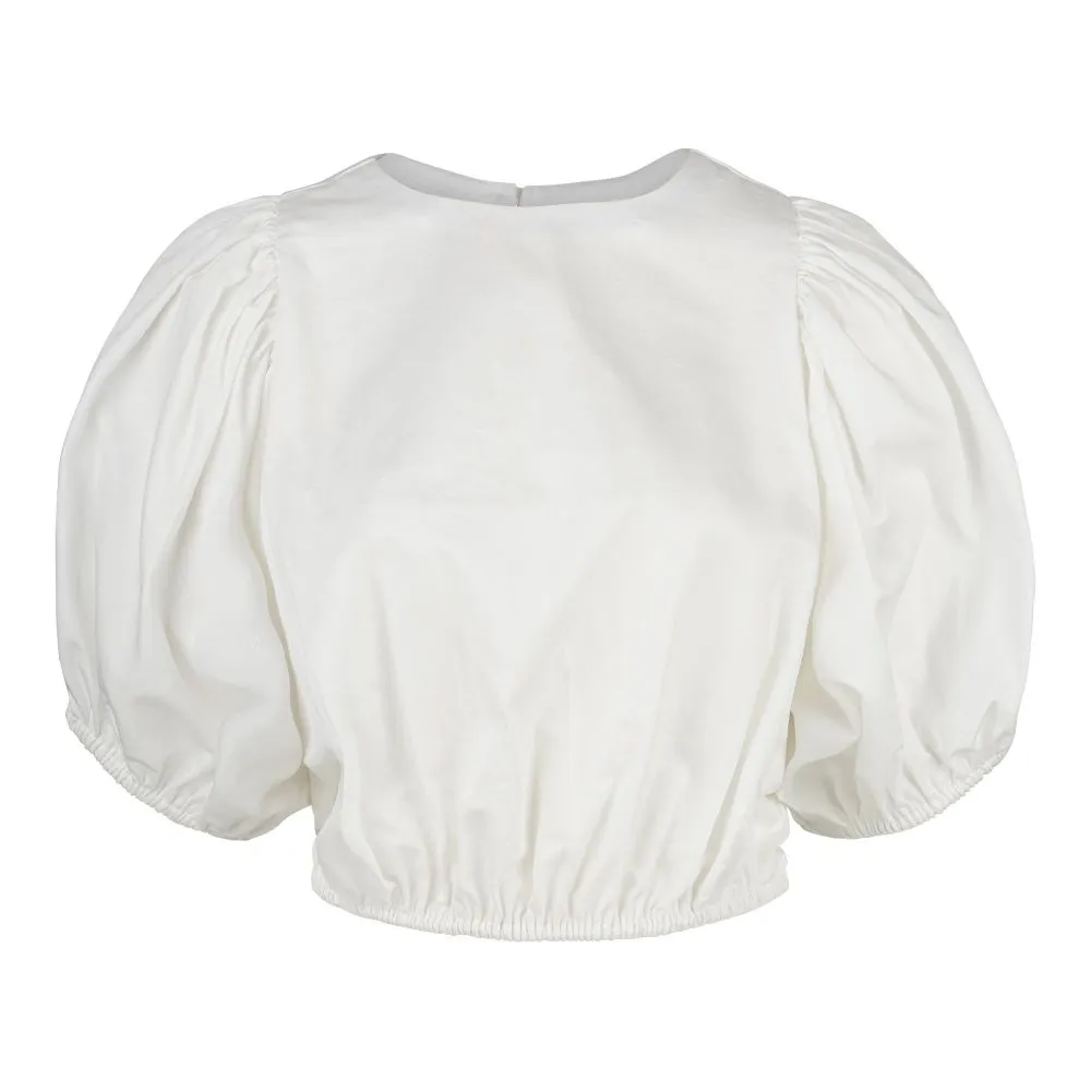 Blouse manches bouffantes en coton bio | blanc "laide white" femme