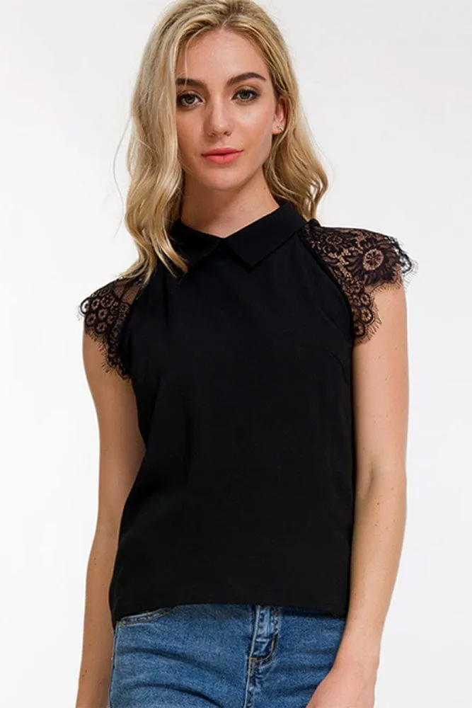 Blouse Noire Dentelle Manche Courte