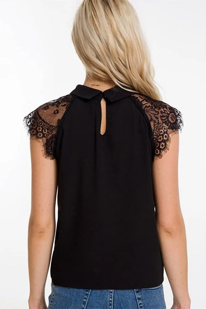 Blouse Noire Dentelle Manche Courte