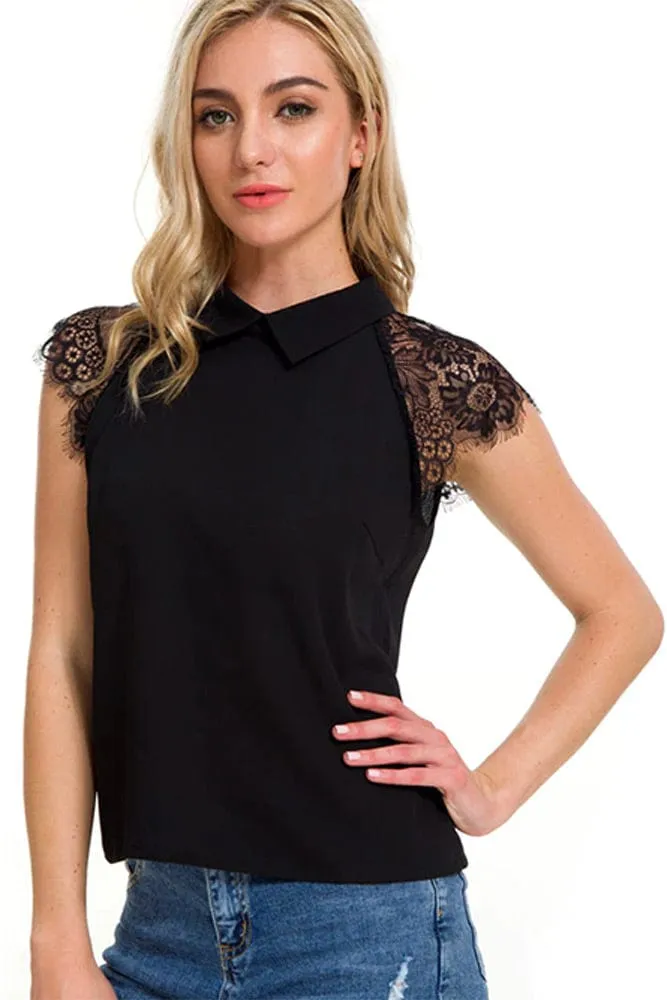 Blouse Noire Dentelle Manche Courte