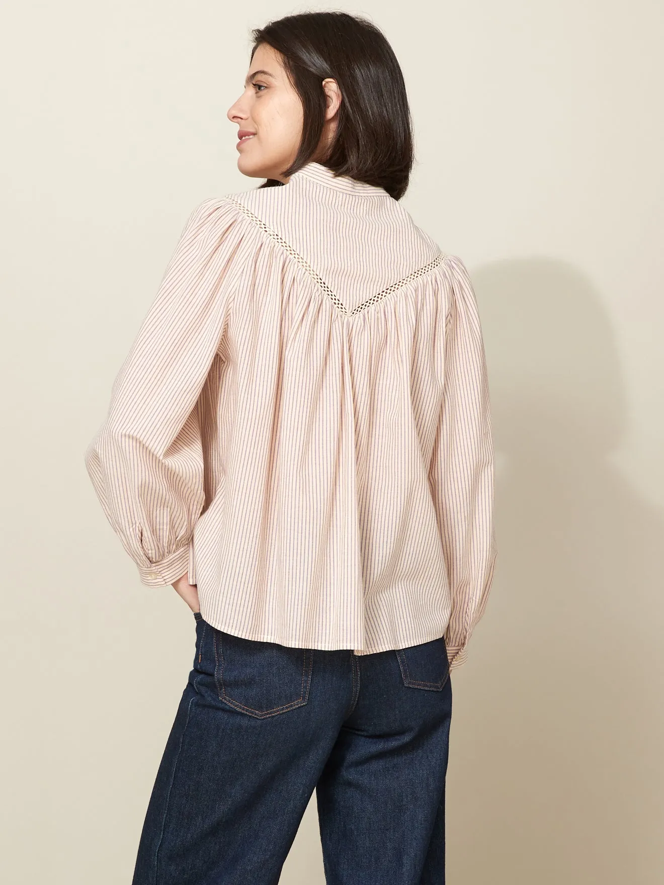 Blouse rayée galon ajouré femme