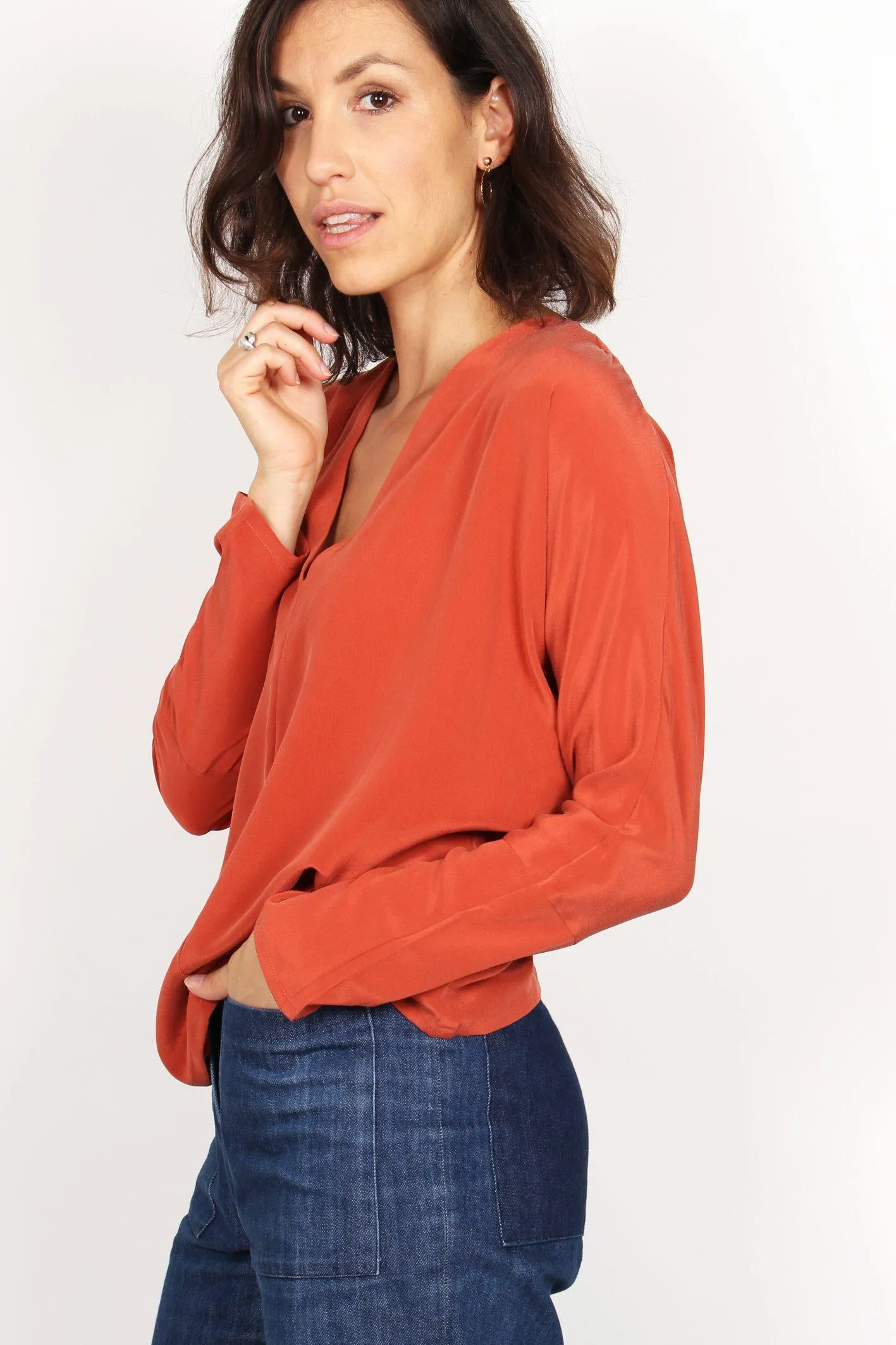 Blouse terracotta en soie lavée Edith