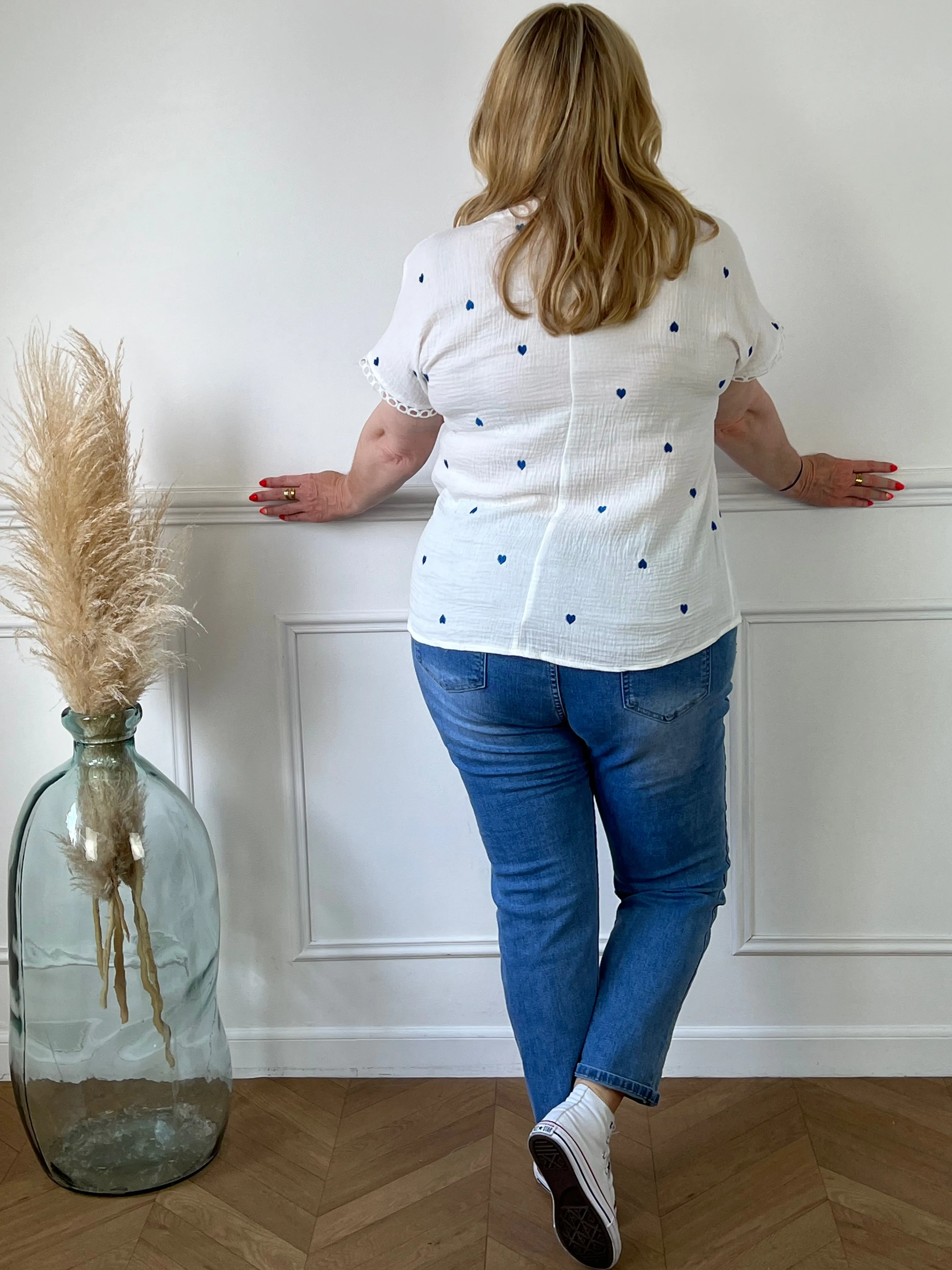 Blouse écrue et bleue en gaze de coton Curve : Esma