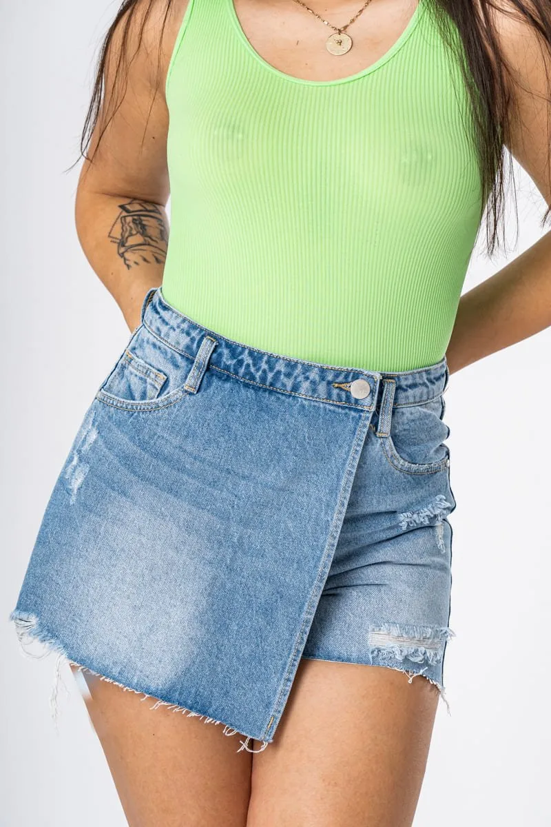 Blue denim destroy skirt-short