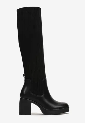 Bottes chaussettes femmes Noir, talons bloc