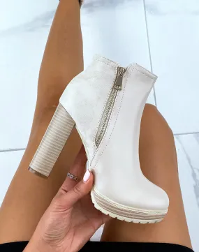 Bottines à talons beige bi matières