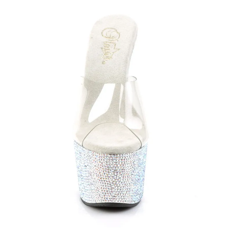 Chaussure Pole dance luxe plateforme et talon strass à lanière transparente