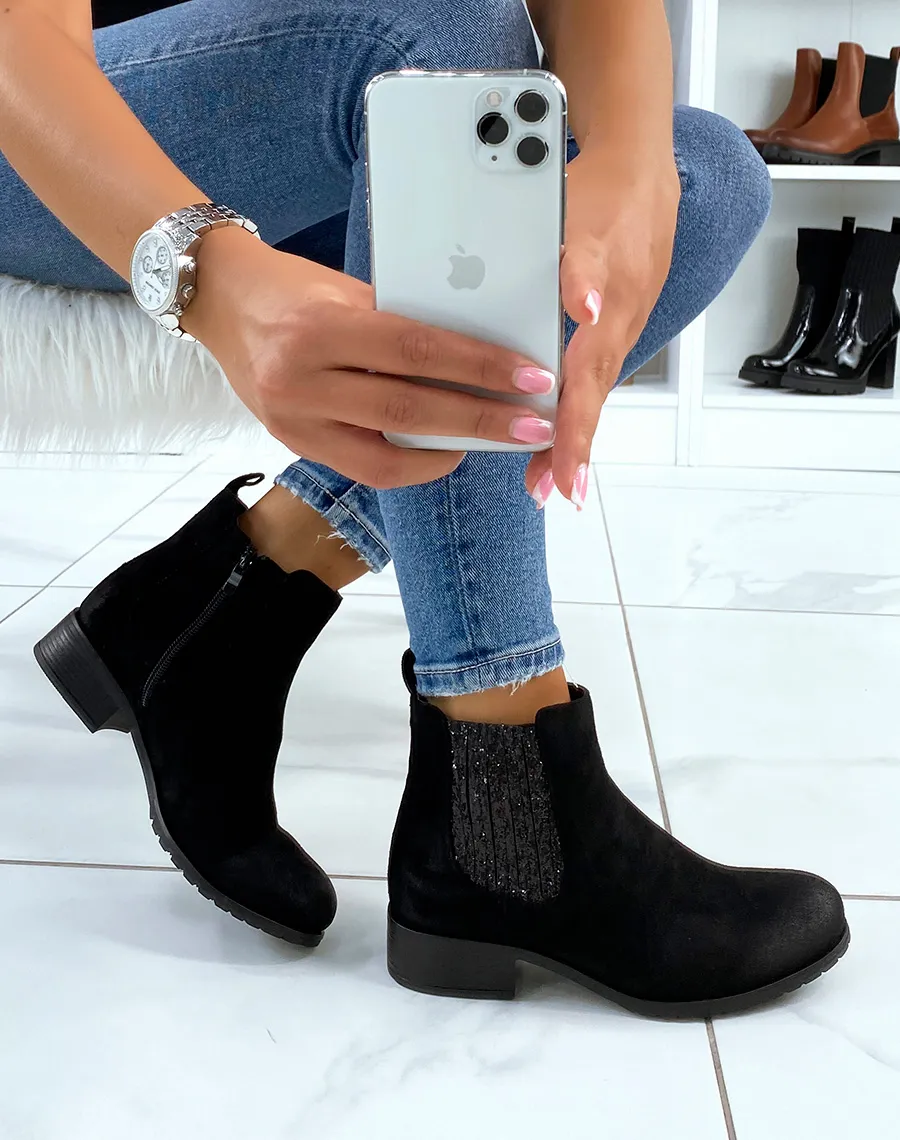 Chelsea boots noires à paillettes noires