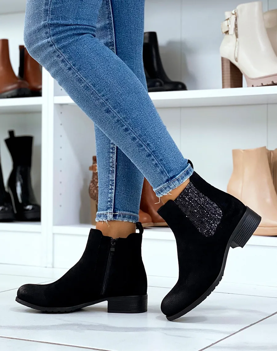 Chelsea boots noires à paillettes noires