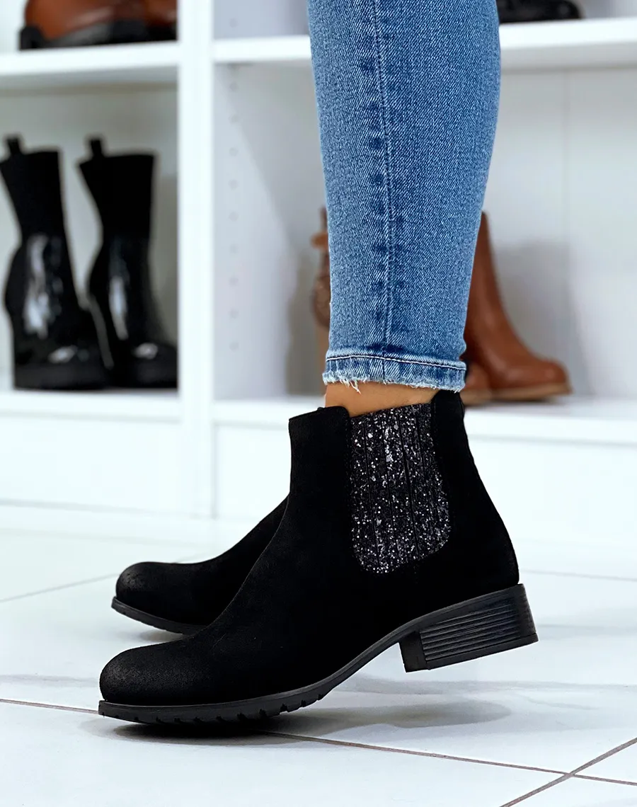 Chelsea boots noires à paillettes noires