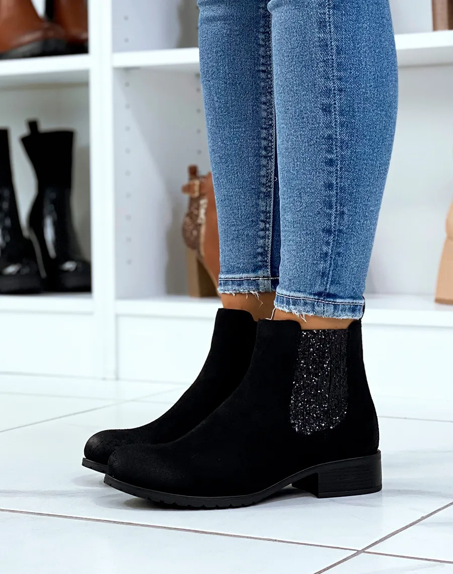 Chelsea boots noires à paillettes noires