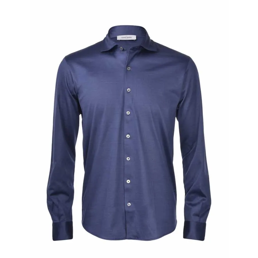 Chemise Bleue Marine En Jersey De Coton Mercerisé - Gran Sasso