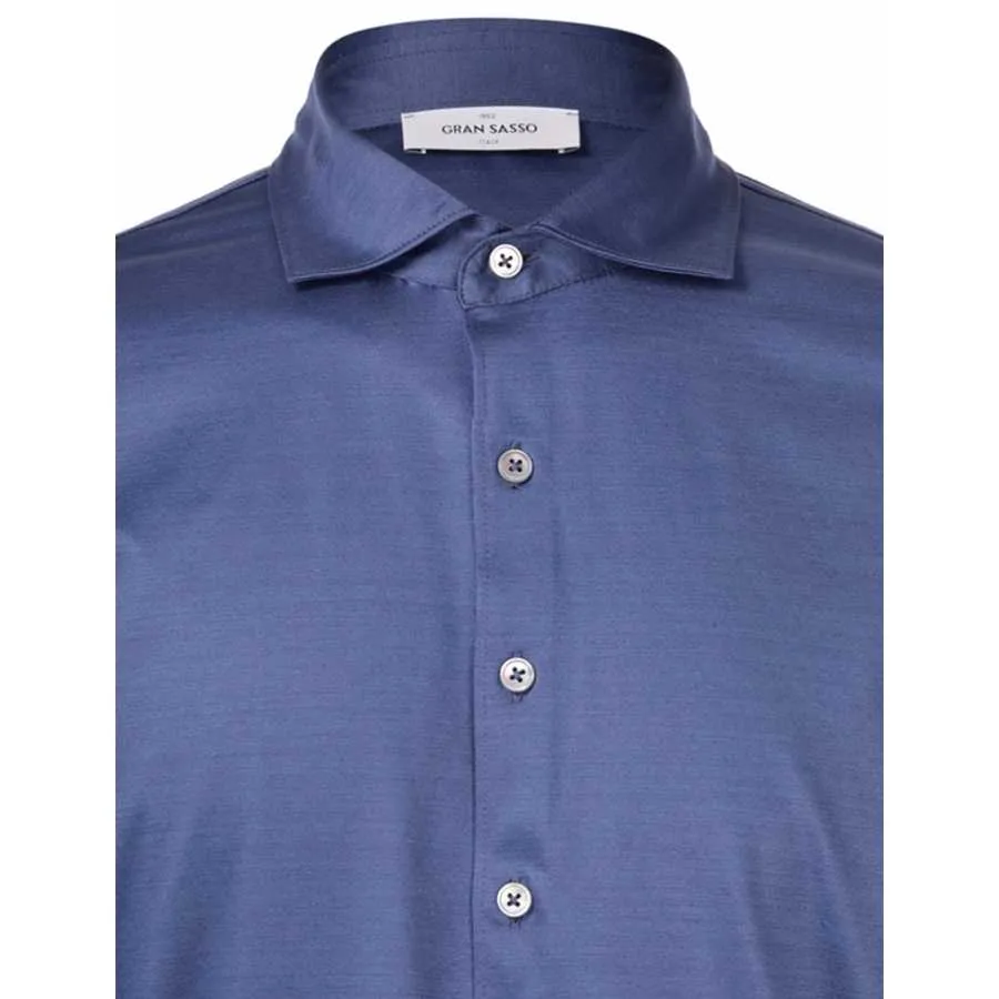 Chemise Bleue Marine En Jersey De Coton Mercerisé - Gran Sasso