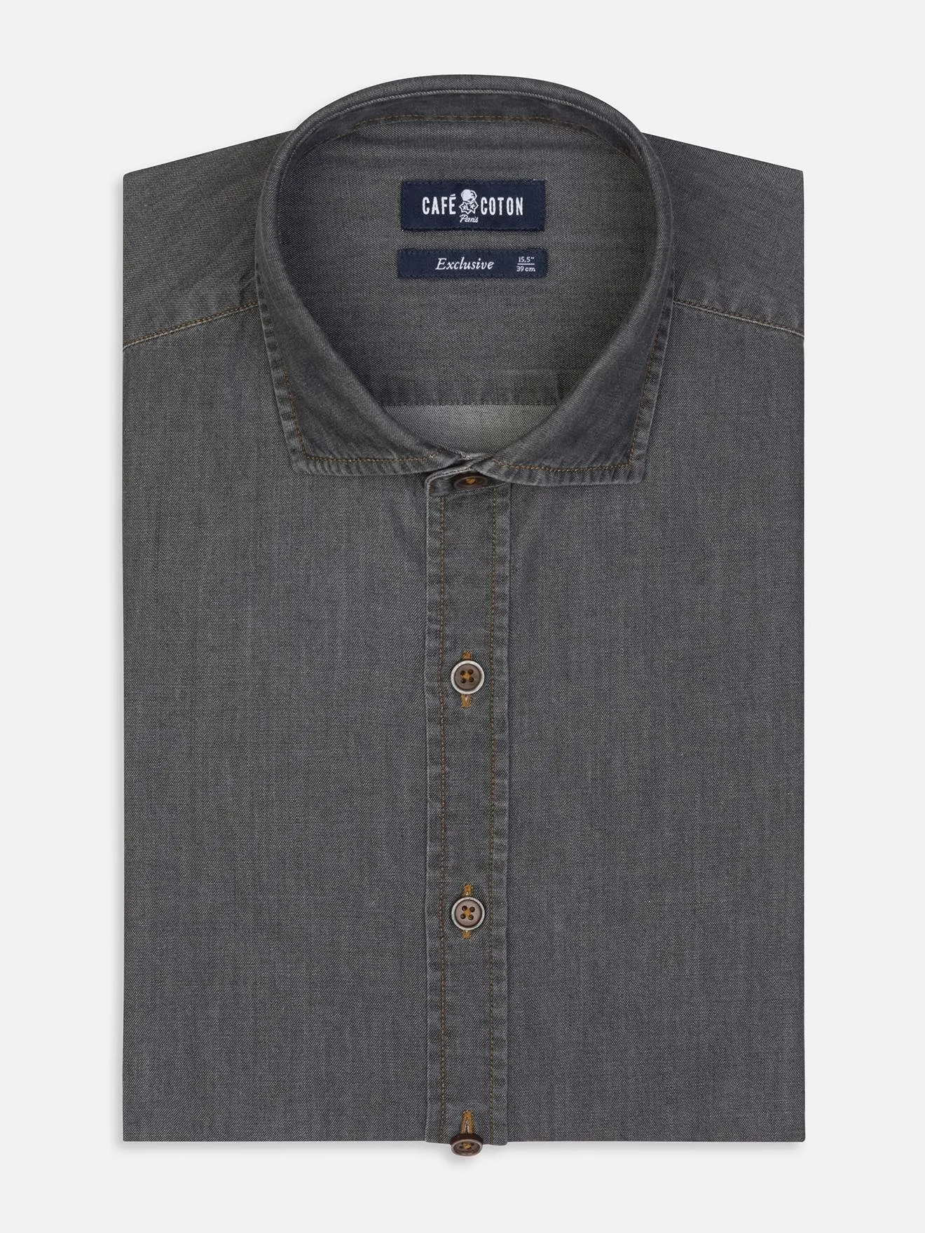 Chemise cintrée Lou en denim gris  - Grande Longueur de Manches