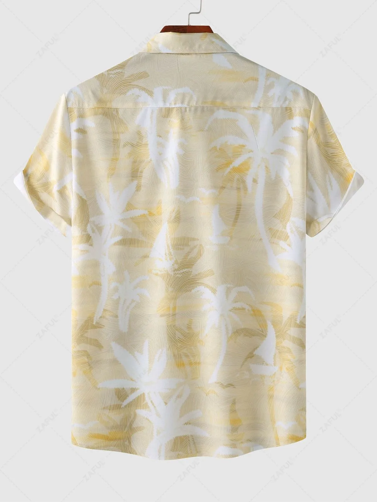 Chemise De Plage D'Eté Motif De Cocotier Boutonnée à Manches Courtes Pour Homme - Jaune Clair Xxl