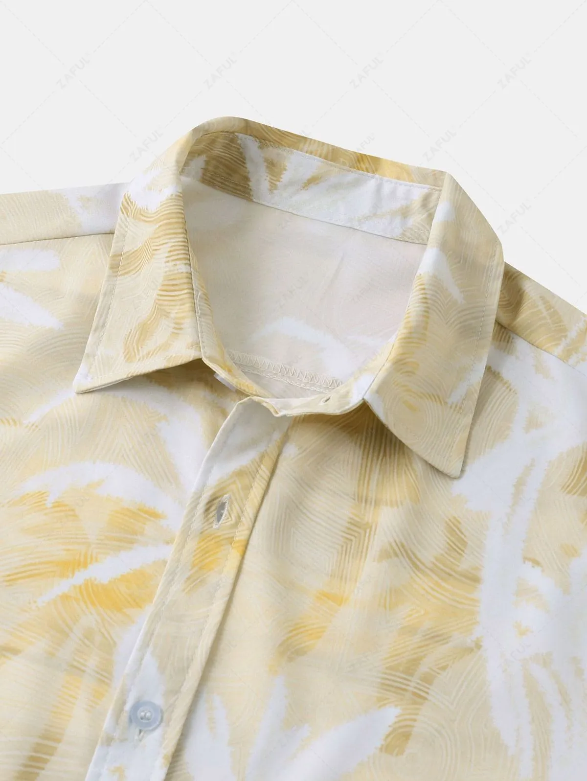 Chemise De Plage D'Eté Motif De Cocotier Boutonnée à Manches Courtes Pour Homme - Jaune Clair Xxl