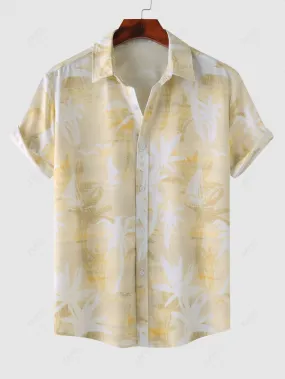 Chemise De Plage D'Eté Motif De Cocotier Boutonnée à Manches Courtes Pour Homme - Jaune Clair Xxl